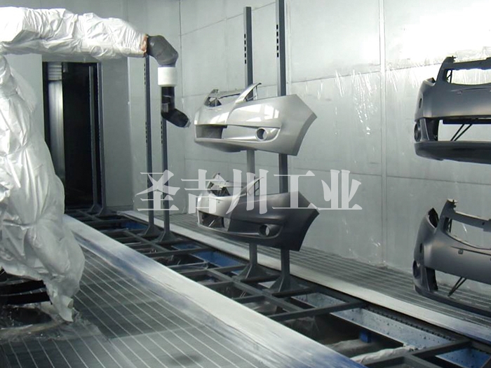 滑撬輸送單側掛保險杠機器人噴涂線